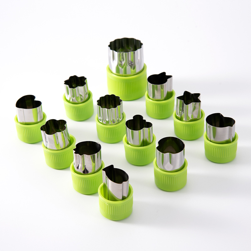 Leeseph 12 Pcs Vegetable Cutter Shapes Sets Mini Size Cutters Fruit Cutters Kids Food Cutters Pastry Stamps Mold Biscuits: green