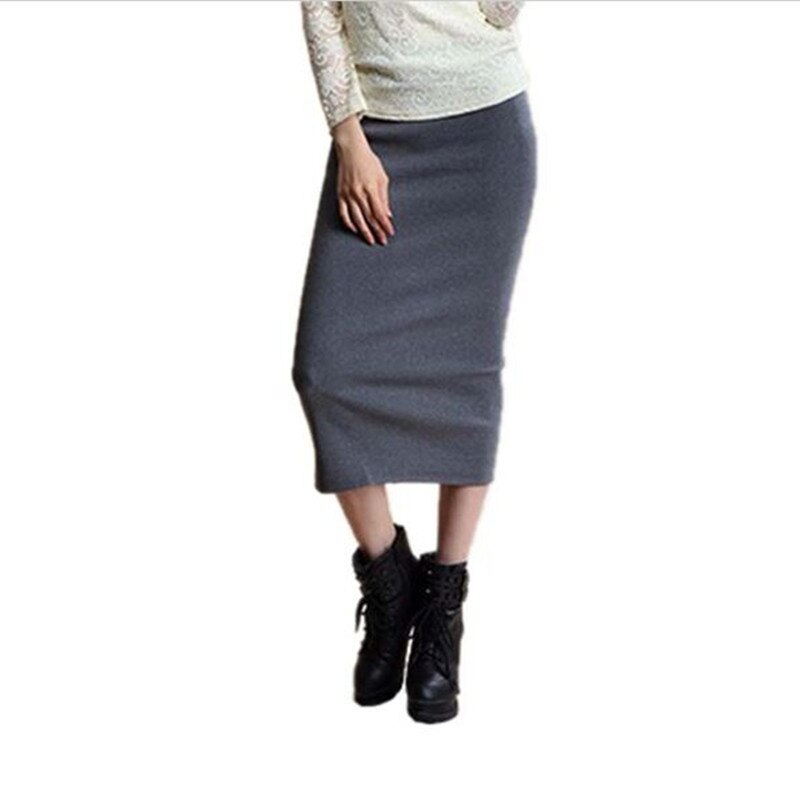 faldas de invierno Sexy Chic faldas lápiz lana Rib Knit falda con cintura elástica Paquete de división de cadera Midi falda Maxi Vintage