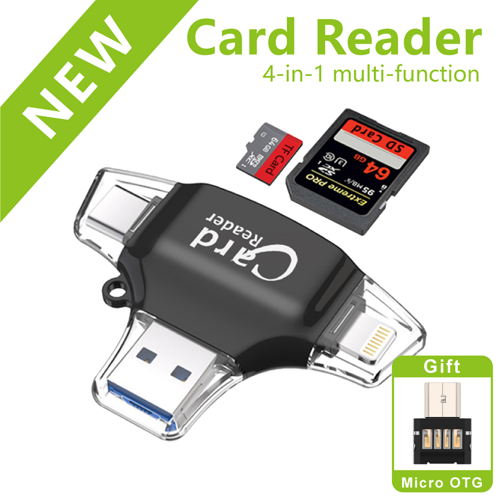 4 In 1 Type-C/Micro Usb/Usb 2.0 Memory Card Reader Micro Sd Card Reader Voor android Ipad/Iphone Pro 11 6 8X7Plus 6S Otg Reader