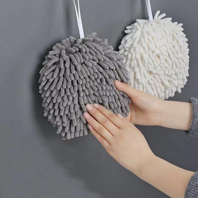 Chenille Hand Towels Kitchen Bathroom Hand Towel Ball with Hanging Loops Quick Dry Soft Absorbent Microfiber Towels