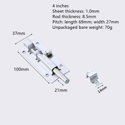 Thick stainless steel latch wooden door latch bathroom door bolt door lock door and window lock buckle anti-theft bolt hardware: Gold