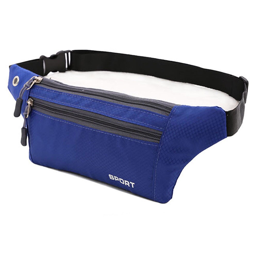 Men Women Waist Fanny Pack Belt Bag Phone Pouch Travel Sport Hip Purse Wallet Waist Packs Zip Bags: Blue