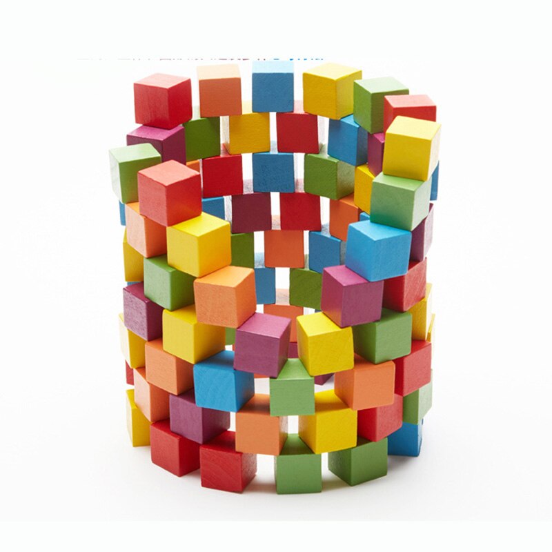 100 pz/set Blocchi Cubo Pezzi Colorati per Bambini FAI DA TE Giocattoli di Legno inviare Borsa