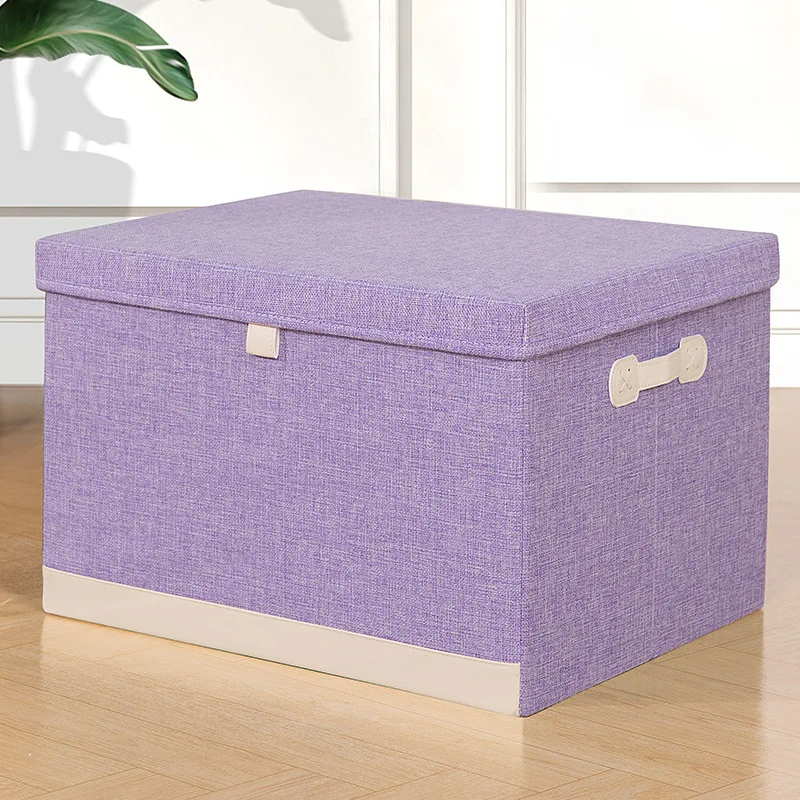Cotton Linen Folding Storage Box with Lid Closet Drawer Clothes Books Toys Sundries Quilts Organizer Laundry Basket for Wardrobe: M / WHITE