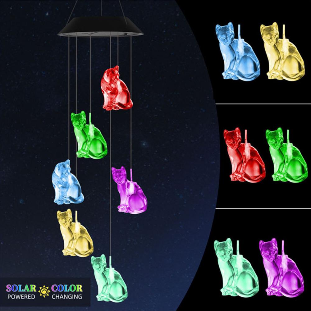 LED Solar Wind Chimes Energy Saving Color Changing Cat Wind Chimes Decoration Lights Garden Yard Patio Porch Wind Bell Lights