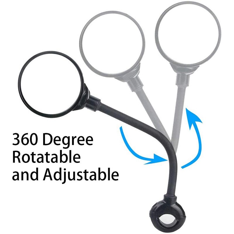2x Bicycle Mirror - Adjustable Rotating Rear View Convex Glass for Handlebar MTB Outdoor Cycling