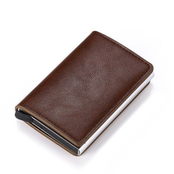 BISI GORO Slim RFID Wallet Business Card Holder Hasp Aluminum Credit Card Wallet Metal Credit Mini smart Men Purse Case: Coffee K9109