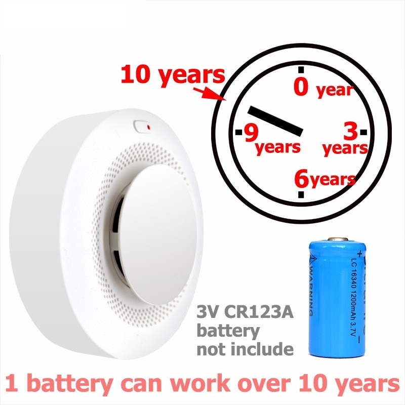 433MHz Wireless Smoke Detector Battery Power Smoke Sensor Fire Alarm System with 10 Years of Battery Life Time for Burglar Alarm