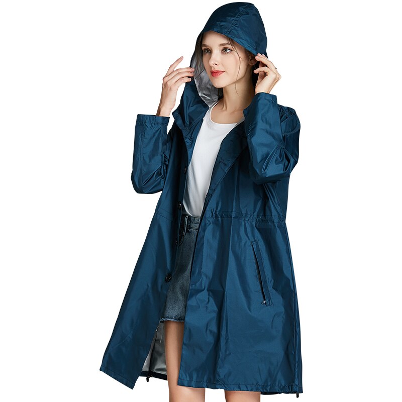 Waterproof Raincoat Women Nylon Jacket Black Ladies Hooded Raincoat Long Overall Stylish Chubasquero Mujer Rain Women