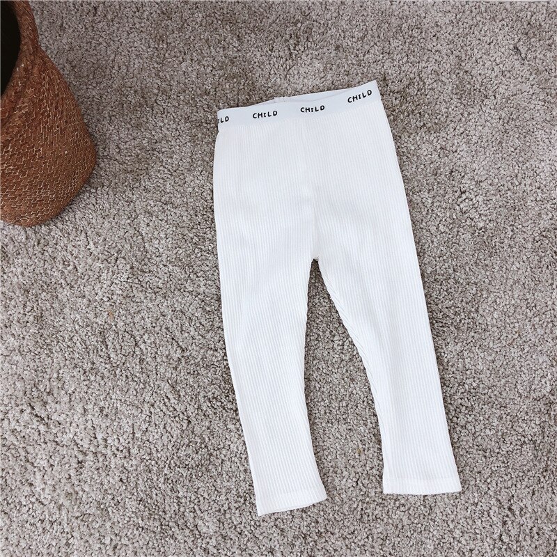 Lente jongens en meisjes snoepkleurige elastische taille gebreide broek kinderleggings broek met letter taille broek: Wit / 18m