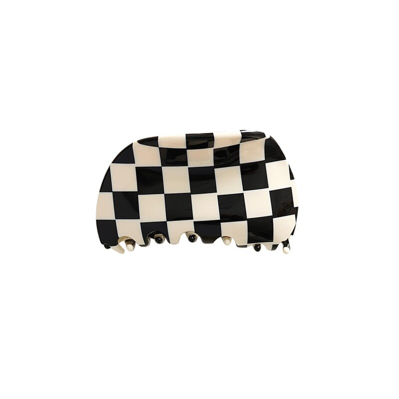 Korea 8.7cm Black White Plaid Checkerboard Claw Clip Acetate Semicircular Shell Grid Lattice Hair Claw For Woman