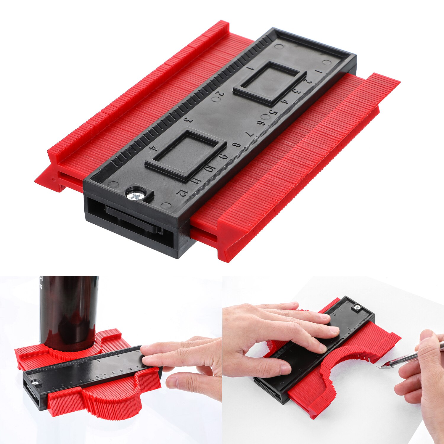 Contour Gauge Angle Meter Ruler Measurment Contour Duplication Gauge Carpenter Tool Templates For Wood Contour Shape Measuring: 12CM Red