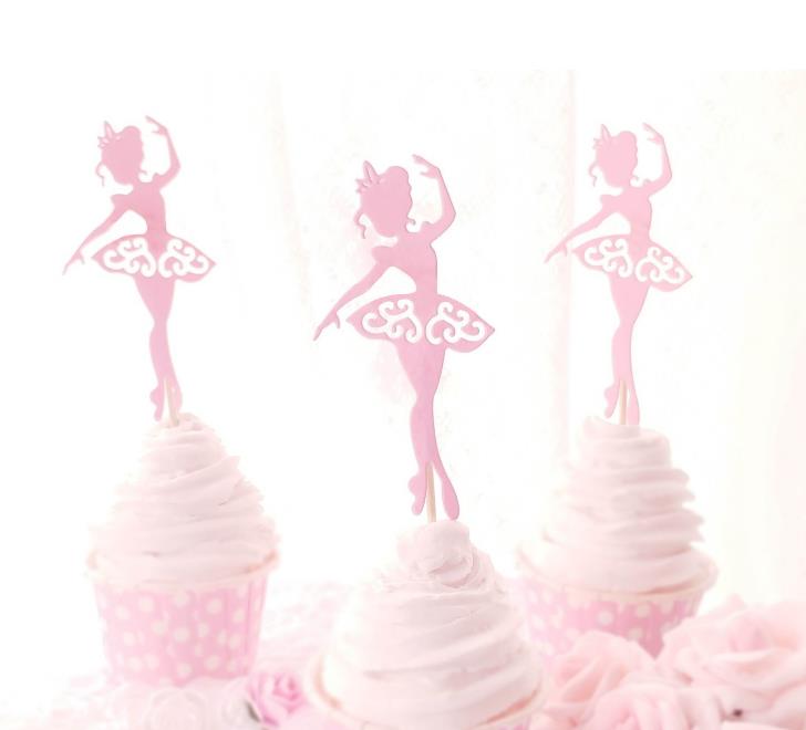 5 st / uppsättning söta blommor älva dans balett flickor cupcake toppers grattis på födelsedagen cupcake toppers baby flicka dusch mat plockar fest: 1
