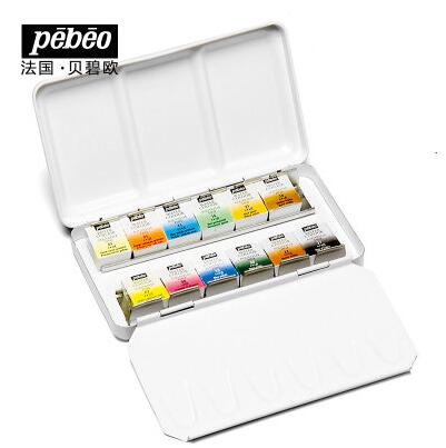 Pebeo akvarel aquarelle fin solid akvarel maling sæt rund metalæske 12 farve 24 farve: 12 farver firkantet kasse
