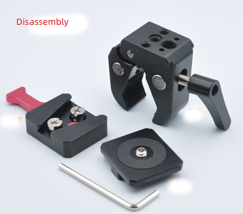 V-Mount Lock Battery Adapter with Clamp and quick release plate for Mounting to Light Stand Tripod.