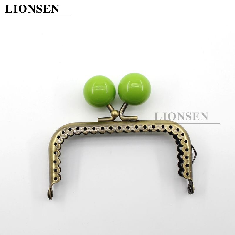 LIONSEN 8.5cm duże koraliki antyczny brąz kwadratowy metalowy uchwyt do torebki do torby sprzęgła akcesoria torebkowe dokonywanie pocałunek blokada zapięcia: green