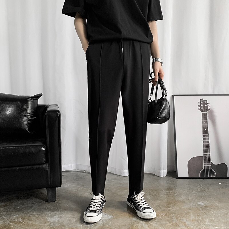Sorte løbebukser fritidsbukser til mænd business casual kjole bukser mænd streetwear vilde løse joggerbukser m -2xl: M