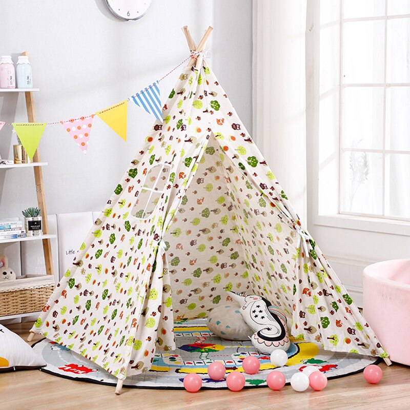 Winter Portable Children's Tent Teepee Tent toys For girls Kids Tipi Play House Wigwam For Children Kids Tents outdoor sports: Green Flower / 1.6m