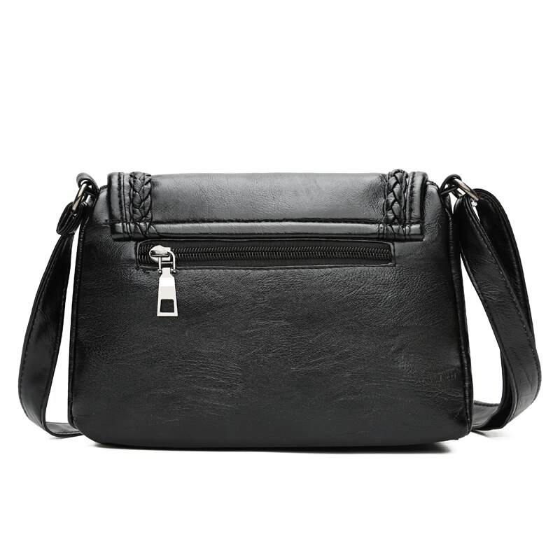 Kvinnlig liten väska vävda solida axelväskor mjukt pu läder dam messenger crossbody väskor med lock