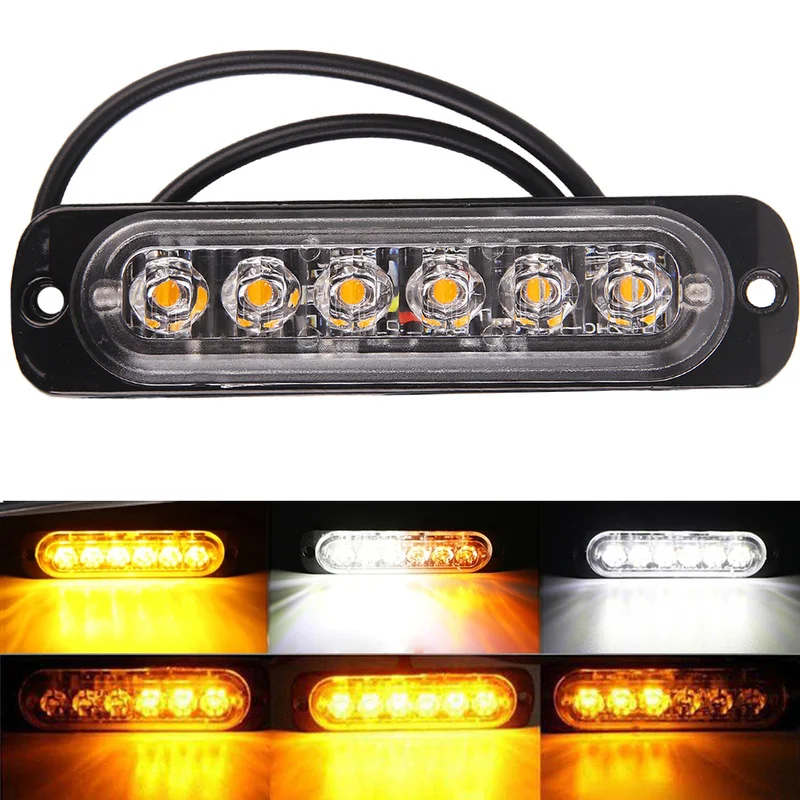 6 LED-Blinkwarnleuchten für LKW, Auto, Motorrad, Gelb, Weiß, 18 Blitzmodi, Notfalllampe, 12–24 V, seitliche, hohe, helle Lichter