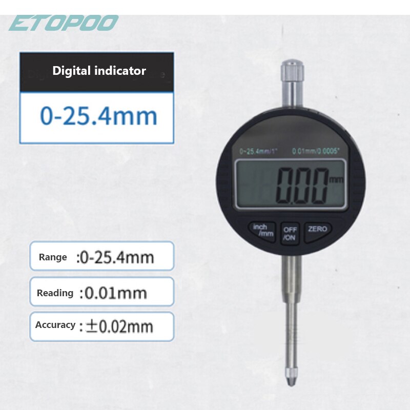 0-12.7Mm 25.4Mm Digitale Wijzerplaat Diepte Gage Met Harden Lichtmetalen Meetkop Dial Meters Diepte Indicator Meten instrument: 25.4mm indicator