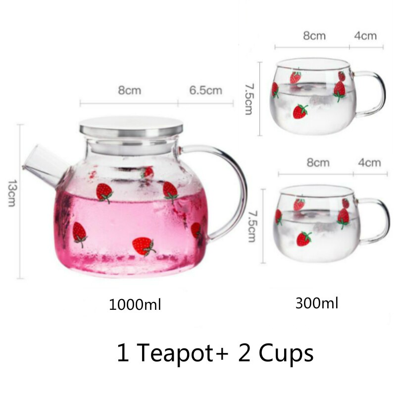 Röd ros emalj kristallglas te set tekanna kopp set blomma te glas koppar för och kalla drycker hemmakontor tekanna uppsättningar: 1 tekanna 2 koppar