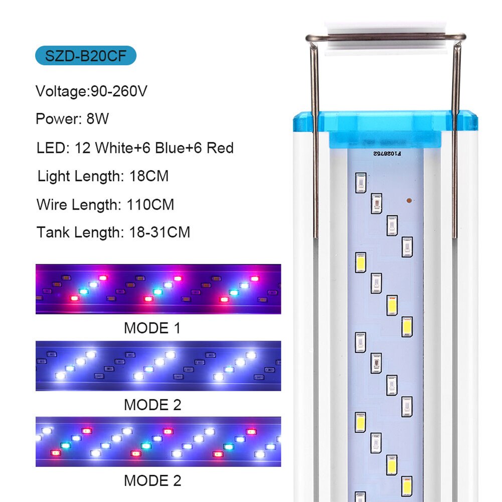 90-260V Aquarium Light Bar LED Fish Tank Lamp Plant Grow Lighting 18-58cm Extensible Aquatic Landscape Decor Accessories US/EU: 18CM US