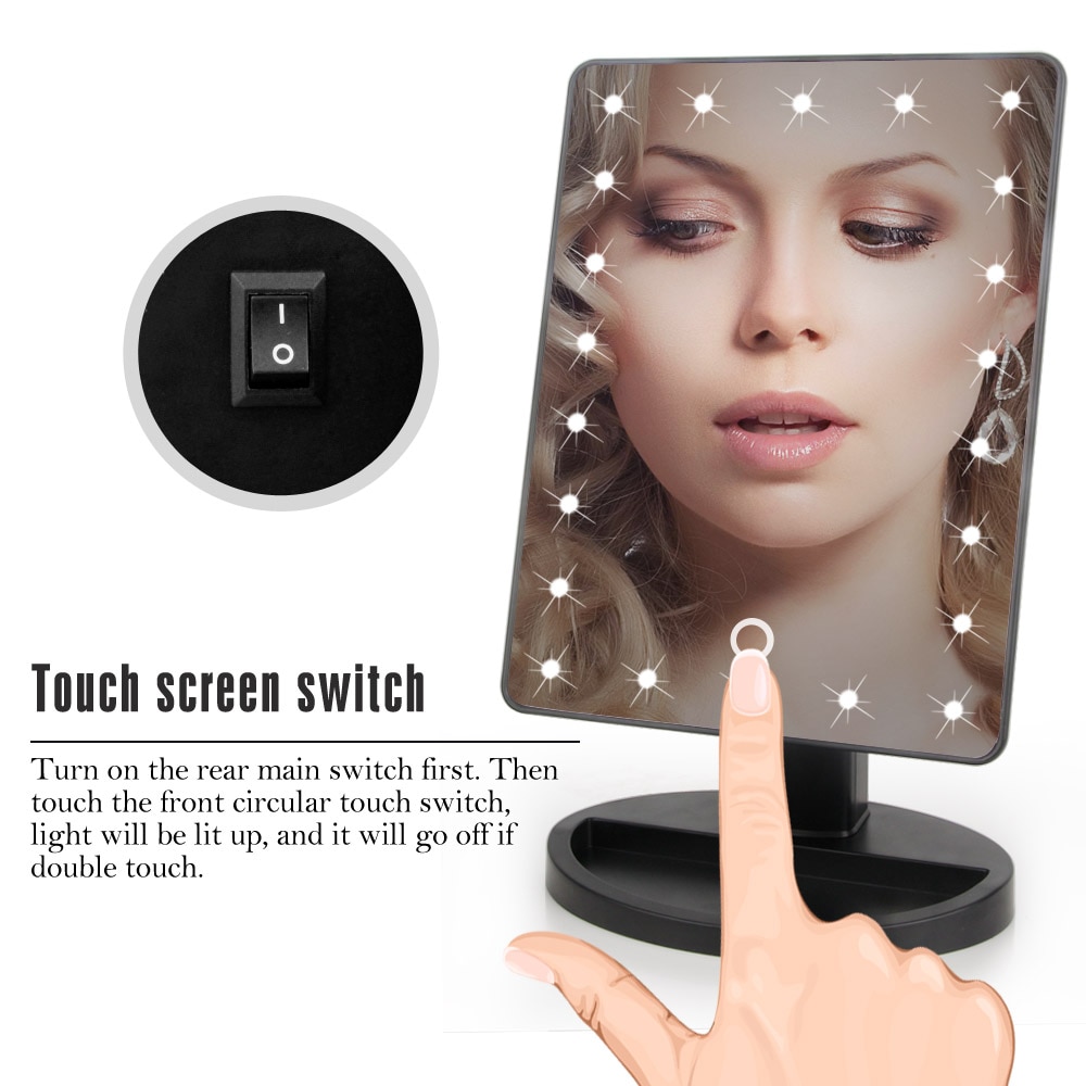 LED Touch Screen Makeup Mirror Vanity Mirror With 16/22 LED Lights Health Beauty Adjustable Countertop 180 Rotating