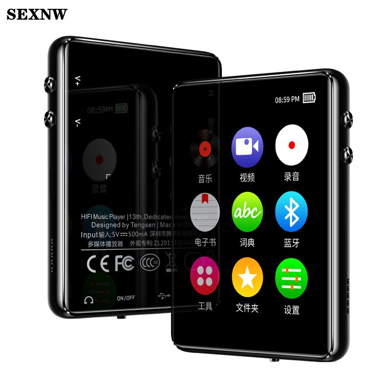 Bluetooth 5.0 Mp3 Player 2.4 Inches Full Touch Screen Built-in Speaker 8G 16G 32G with E-Book FM Radio Recorder Video Playback