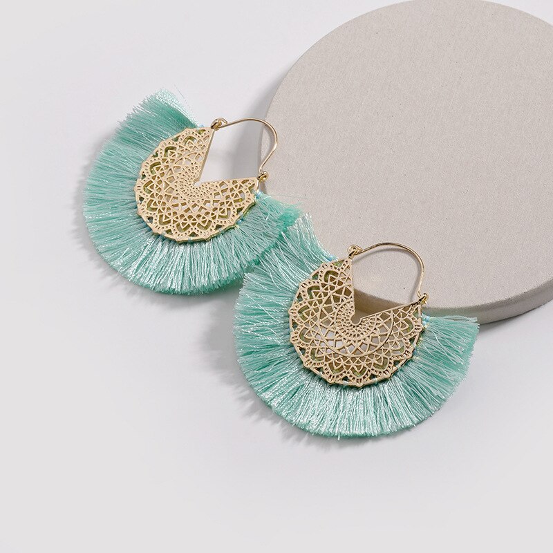 Pendientes bohemios Vintage con forma de abanico para mujer y niña, aretes con flecos, para , boda