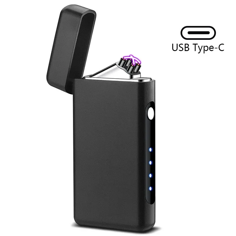Winddicht USB Typ-C Lade Doppel Arc Feuerzeug Plasma Outdoor Puls LED Display Bildschirm Männer Wiederaufladbare: WHITE