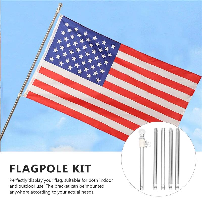 Flag Pole Kit Stainless Steel Wall Mount Flagpole With Rotating Flagpole Rings 5-Section Flagpole Assembly Wall Metal Flagpole