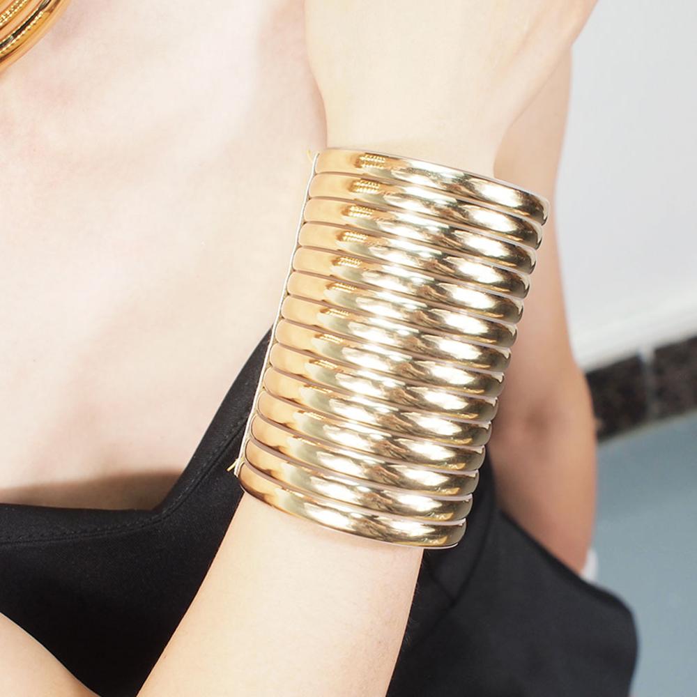 MANILAI-Pulseras africanas grandes para mujer, brazaletes a rayas estilo Punk, joyería India ancha, bisutería Vintage 2022: Gold BL656