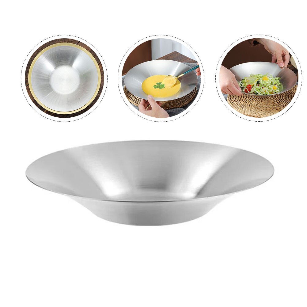 Stainless Steel Plate Korean Style Plate Pasta Plate Double Layers Dinner Plate