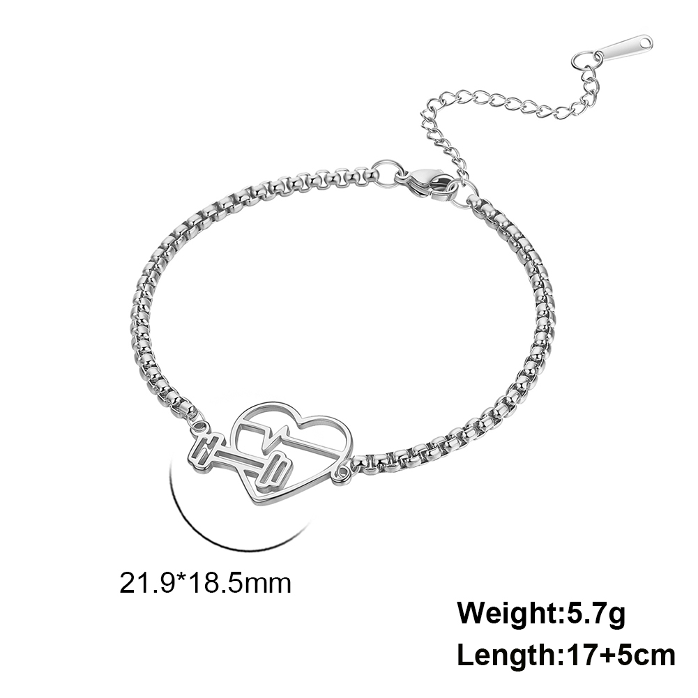 Cazador Esercizio sport battito cardiaco Bracciale con ciondolo con manubri per donna Gioielli in acciaio inossidabile 2025 Bracciale a catena con scatola a portata di mano: Stampigliatura