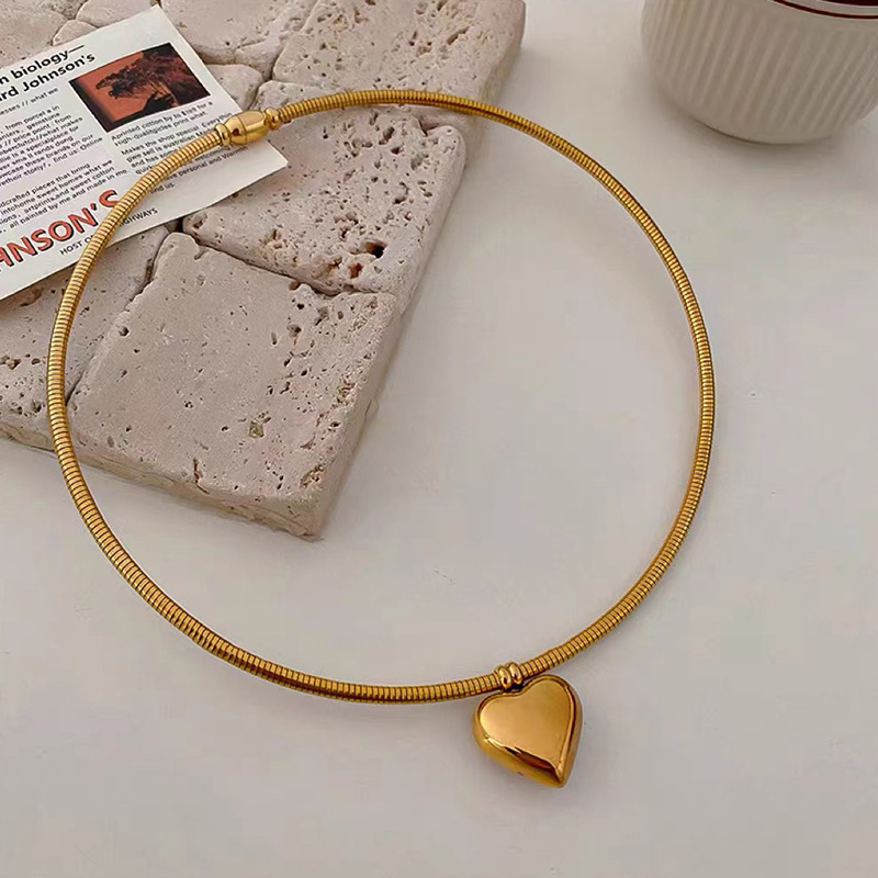 Anenjery 316l Roestvrij Staal Effen Cirkel Bal Hart Ketting Voor Vrouwen Sweet Cool Persoonlijkheid Ketting Sieraden Accessoire Cadeau