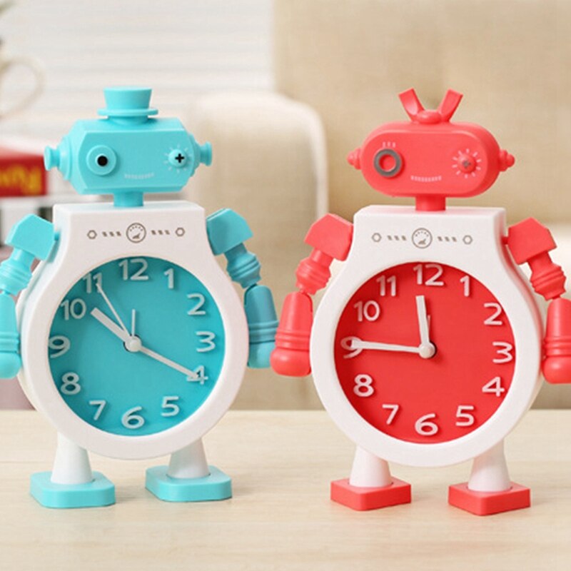 Reloj despertador para dormitorio, Robot con movimiento de brazo articulado, decoración de dibujos animados, para niños, regreso a la escuela