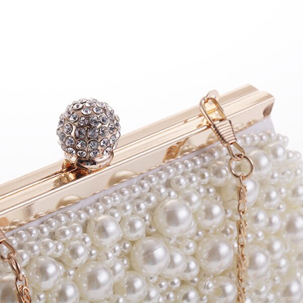 Bolso de mano de noche para boda, bolsa de noche con perlas, bolso de cena, pequeño, para dama de honor, blanco