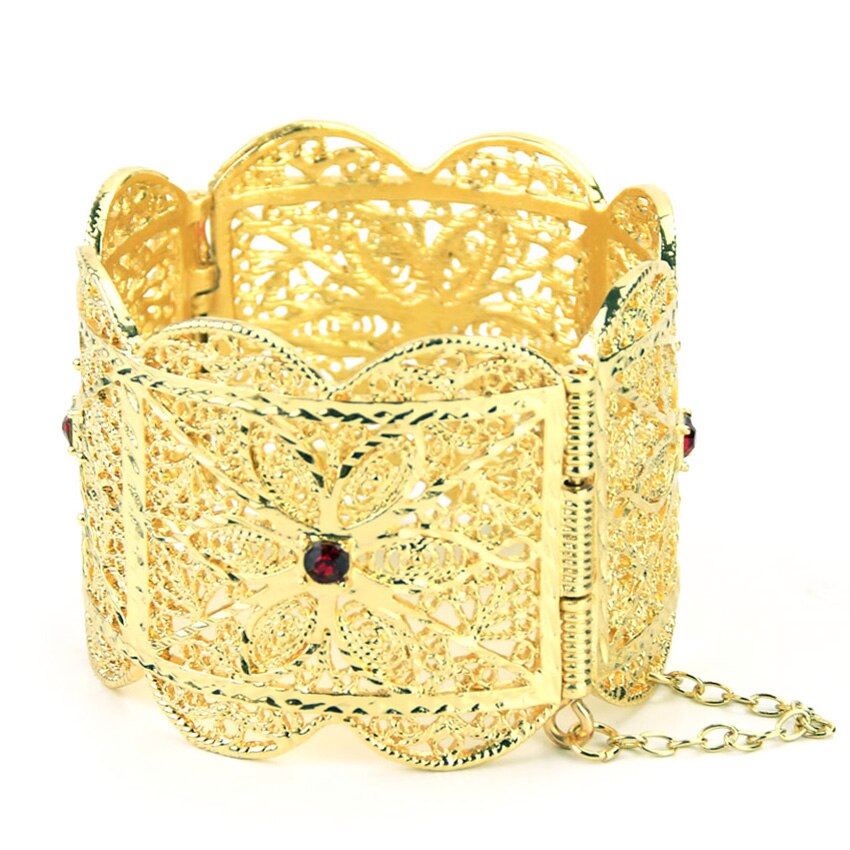 Sunspicems-brazalete de brazo ancho para mujer, brazalete africano de Color dorado, joyería argelina de boda, flor mate hueca, de novia marroquí