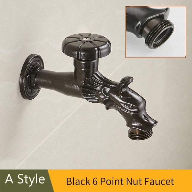 Bidcock Wasserhahn Antike Bronze- Schlecht Mopp Wasserhahn Drache Geschnitzt klopfen Waschmaschine Wasserhahn Außen Wasserhahn Für Garten 1703: Schwarz A