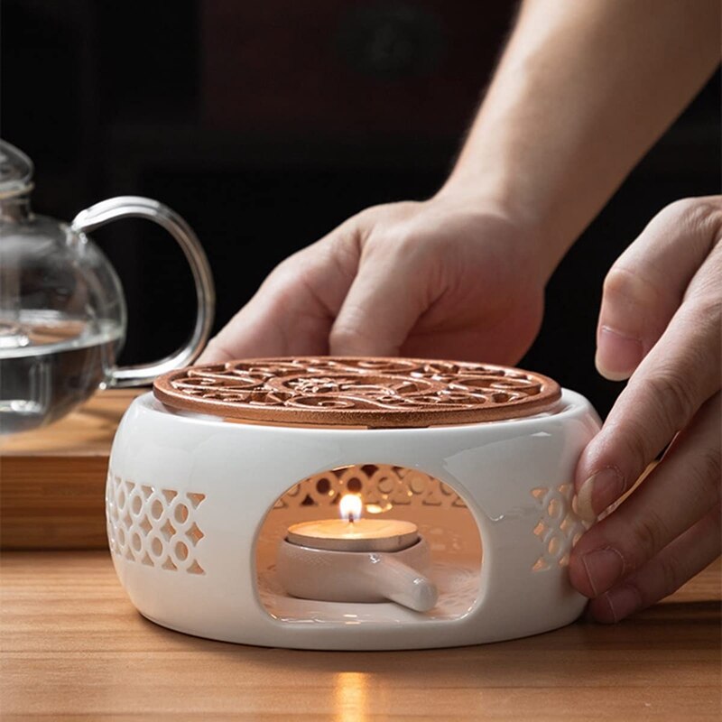 Ceramic Teapot Warmer Holder Base Tea Warmer Insulation Base Tea Coffee Water Warmer Candle Heating Base Holder Teaware