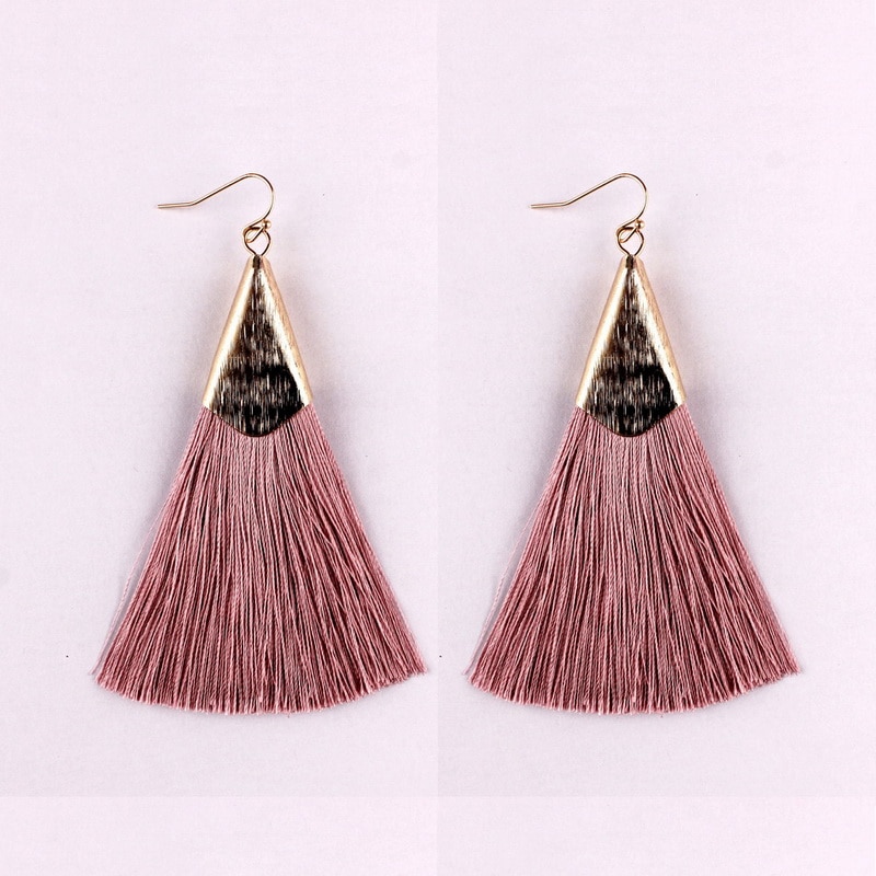 6 Color Vintage Boho Silk Tassel Fish Hook Earrings Fan Shape Blue Fringe Earrings For Women Ethnic Jewelry