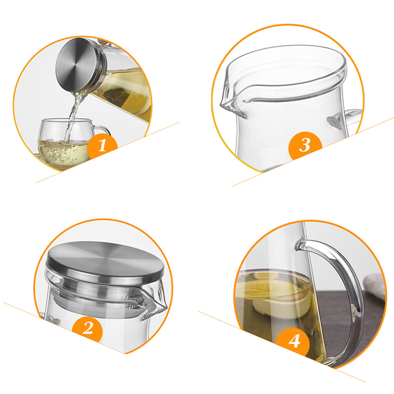 Pojemnik na sok szklany o dużej pojemności z pokrywa ze stali nierdzewnej domowy żaroodporny dzbanek na wodę z uchwytem czajniki robić herbaty