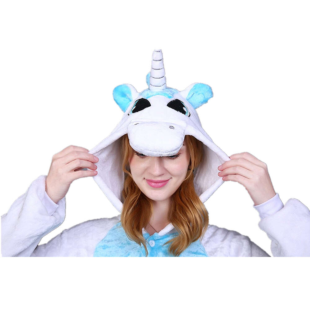 Pijama de unicornio azul con alas, mono con capucha para niños, ropa de dormir