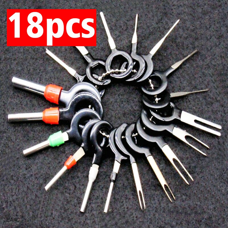 Ferramenta p/ remoção plug terminal automotivo, acessórios para extração de conector, engaste, fio elétrico, pino, chave, 18 peças