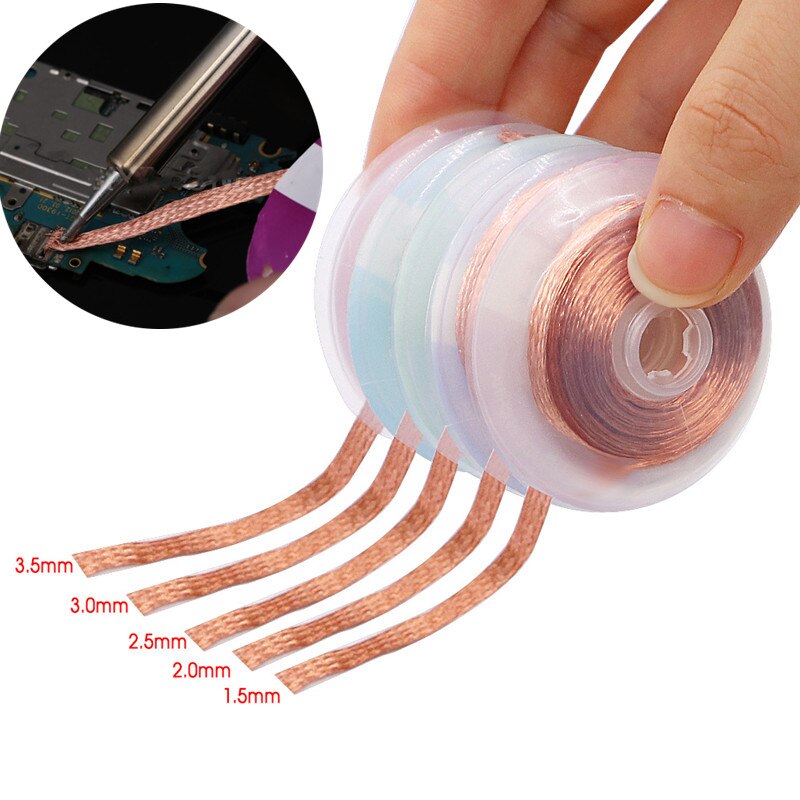 Tresse à dessouder pour soudure, 1.5mm 2mm 2.5mm 3mm 3.5mm de largeur 3M de longueur, outil de réparation de Flux