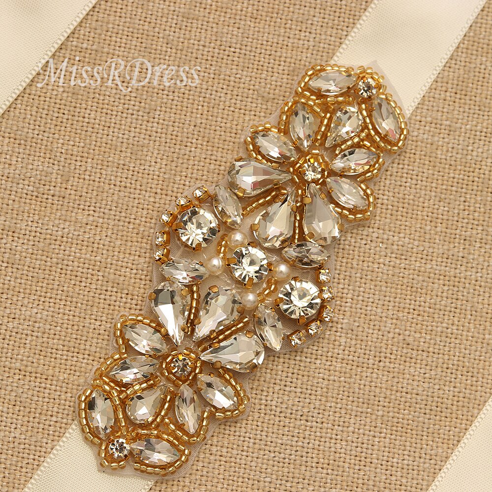 MissRDress Handgemachte Perlen Hochzeit Gürtel Gold Kristall Braut Gürtel Strass Perlen Braut Schärpe Für Hochzeit Acessories JK885