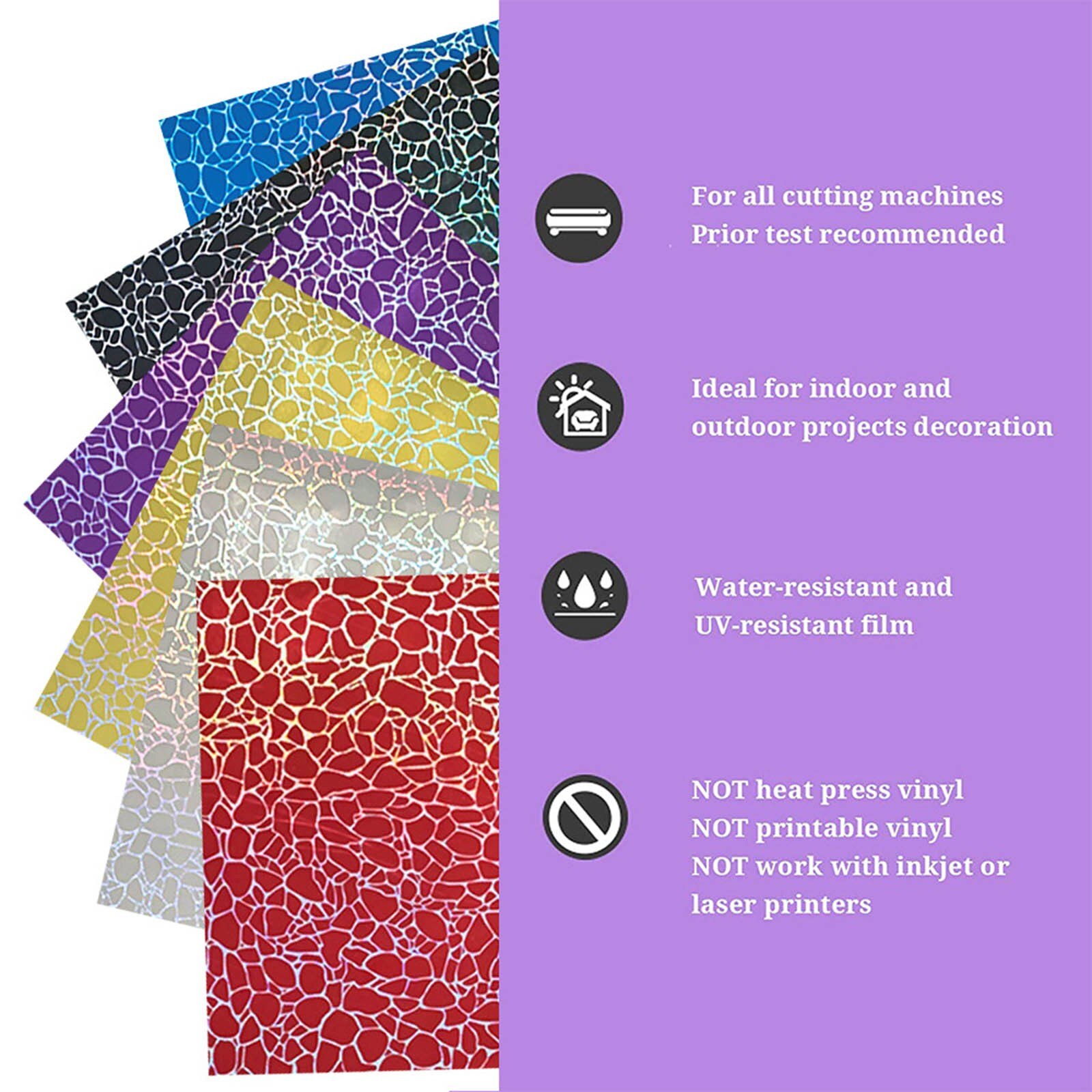 Papel de transferencia autoadhesivo permanente, paquete de vinilo mezclado colorido holográfico, trazadores de vinilo, prensa de calor, manualidades de impresión