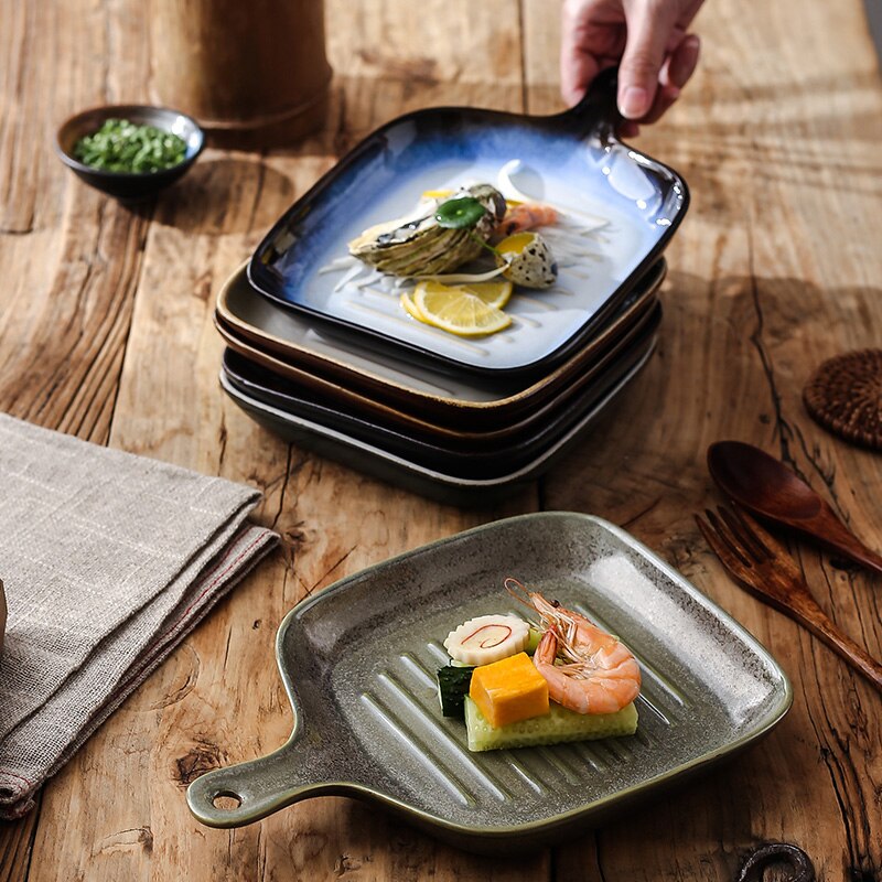 FANCITY Home baking trays, ceramic handle plates, oven baking, rice plates, dish plates