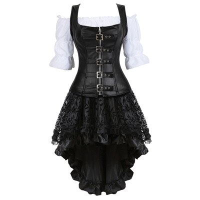 Steampunk Corset Dress for Women Three-piece Leath...  Grandado